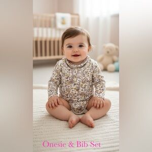 Modern Moments Gerber Baby Girl Long Sleeve Onesies Bodysuits Bandanna bib 0/3M